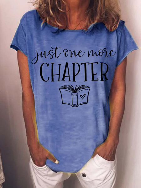 

Women's Just One More Chapter Reading Book Lover Cotton Text Letters Crew Neck Casual T-Shirt, Blue, T-shirts