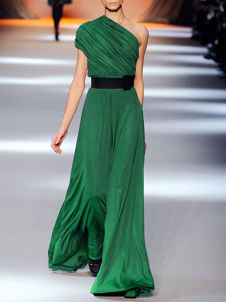 

Elegant Plain Cold Shoulder Maxi Dress, Green, Maxi Dresses