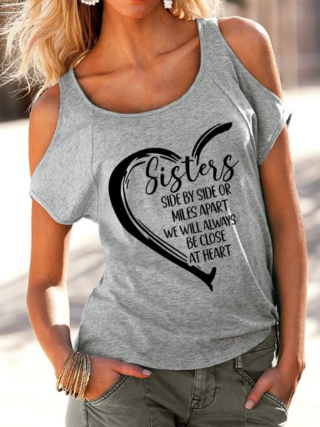 

Crew Neck Loose Text Letters Casual T-Shirt, Gray, T-Shirts
