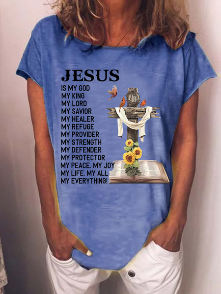 

Women‘s Jesus Book Casual Cotton Sunflower T-Shirt, Blue, T-shirts