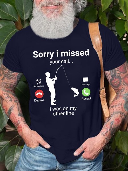 

Men's Sorry I Missed Your Call I Was On My Other Line Funny Graphic Printing Text Letters Cotton Casual Crew Neck T-Shirt, Purplish blue, T-shirts
