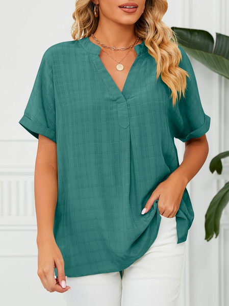 

V Neck Loose Casual Cotton Blouse, Green, Shirts & Blouses