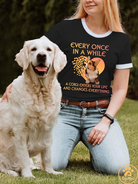 

Lilicloth X Funnpaw Women's Every Once In A While A Corgi Enters Your Life And Changes Everything T-Shirt, Black, T-shirts