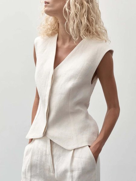 

Plain Regular Fit V Neck Urban Vest, White, Vests and Gilets