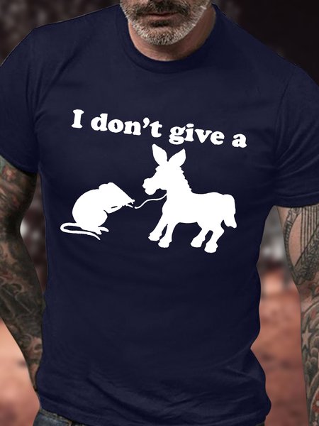

Men's I Don't Give A Rat's Ass Funny Mouse And The Donkey Graphic Printing Crew Neck Text Letters Casual Cotton T-Shirt, Purplish blue, T-shirts