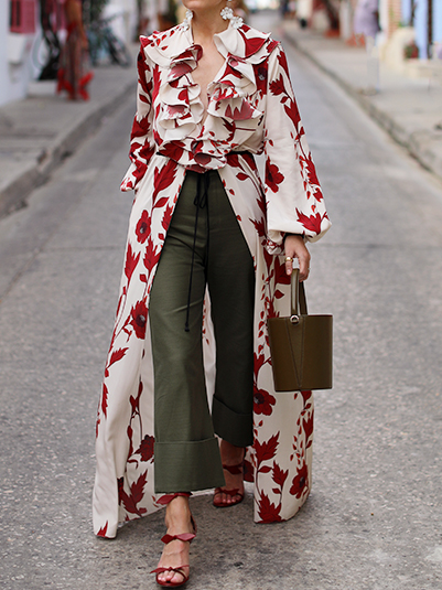 

Lace Collar Elegant Floral Kimono, As picture, Others