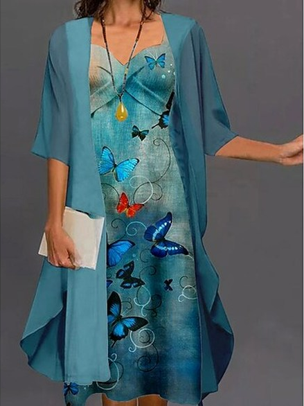 

Loose Butterfly Vacation Two-Piece Set, Blue, Dresses