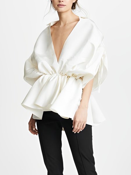 

Urban Plain V Neck Loose Blouse, Off white, Blouses and Shirts