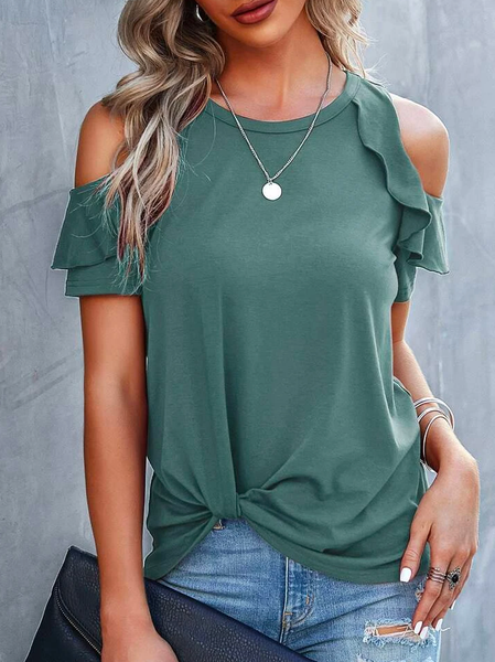 

Loose Crew Neck Vacation T-Shirt, Green, T-Shirts
