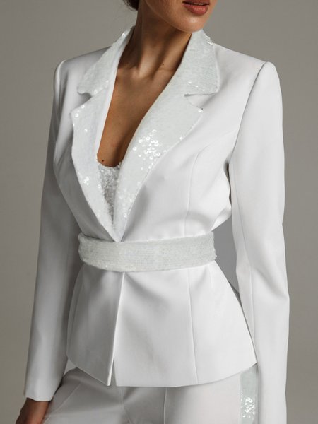 

Lapel Collar Plain Elegant Long sleeve Blazer, White, Blazers