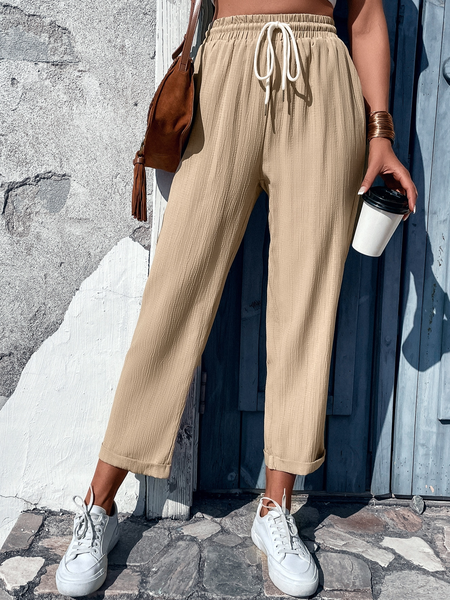 

Plain Loose Casual Pant, Apricot, Pants