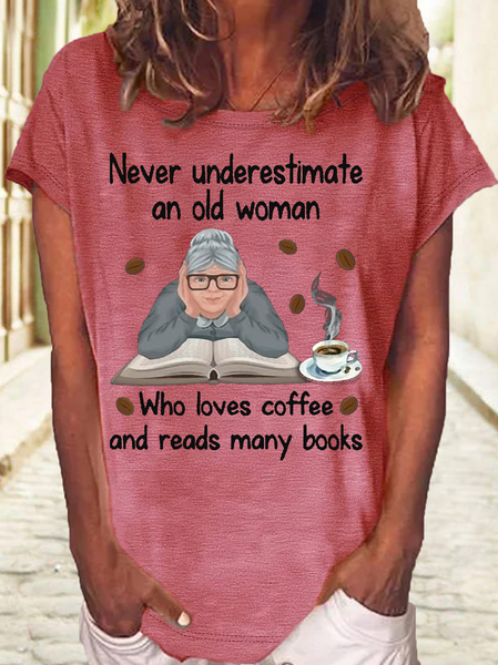 

Women's Reading Lover Coffee Letters Casual T-Shirt, Red, T-shirts