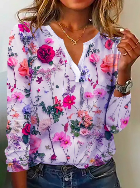 Long Sleeve Floral Casual T Shirt