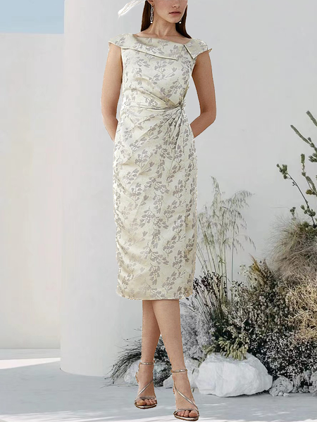 

Floral Elegant Jacquard Pencil Dress, As picture, Midi Dresses