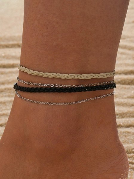 

Boho Simple Chain Leather Rope Anklet Beach Holiday Female Jewelry, As picture, Anklets