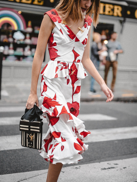 

V Neck Elegant Regular Fit Dress, As picture, Midi Dresses
