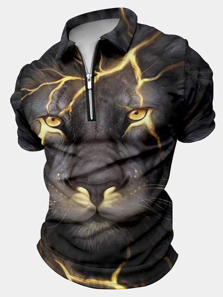 

Men's Fierce Tiger 3D Art Print Regular Fit Polo Collar Tiger Casual Polo Shirt, As picture, T-shirts