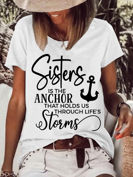 

Women's Word Sisters Is The Anchor That Holds Us Through Life's Storms T-Shirt, White, T-shirts