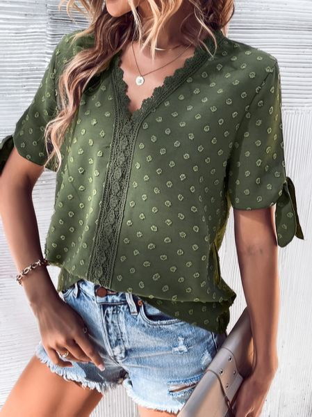 

Casual Loose Lace V Neck Shirt, Green, Shirts & Blouses