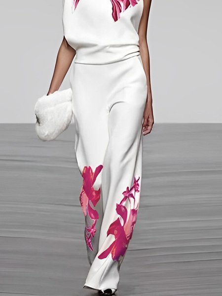 Urban Floral Regular Fit Fashion Pants, White, Pants