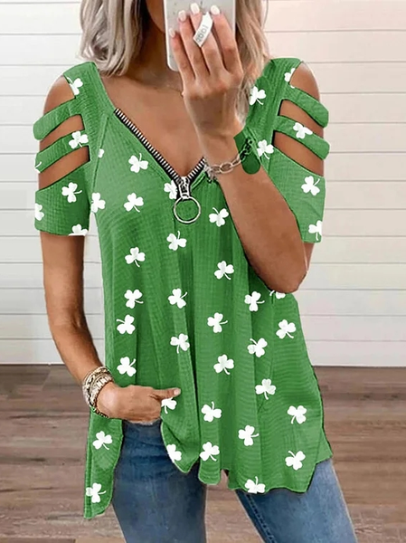 

Casual V Neck Shamrock Loose Shirt, Green, Shirts & Blouses