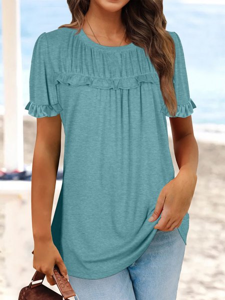 

Casual Flouncing Crew Neck Loose Shirt, Light blue, Shirts & Blouses