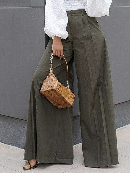 

Long Daily Regular Fit Elegant Plain Fashion Pants, Green, Pants
