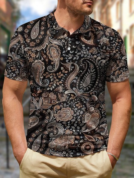 

Men's Polyester Ethnic Style Art Print Urban Paisley Polo Collar Polo Shirt, As picture, T-shirts