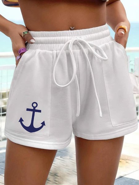 

Color Block Vacation Loose Sweatpants & Joggers, White, Shorts