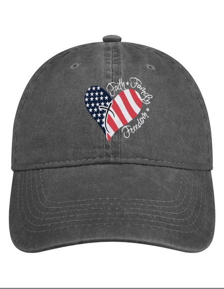 

Faith Family Freedom American Flag Heart Print Hat, Deep gray, Women's Hats