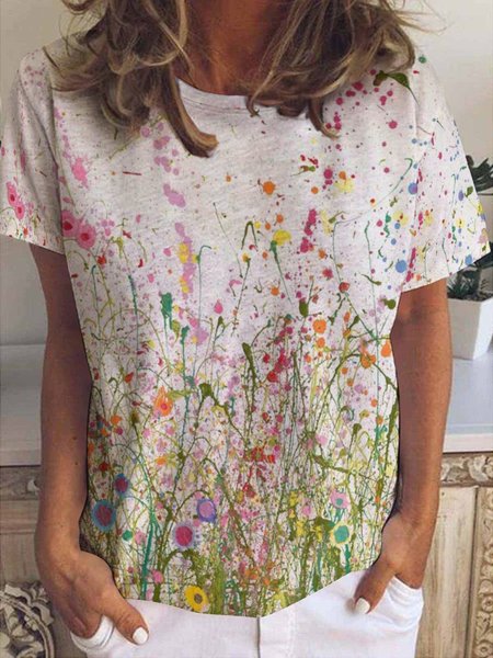 

Women's Casual Art Print Crew Neck T-Shirt, White, T-shirts