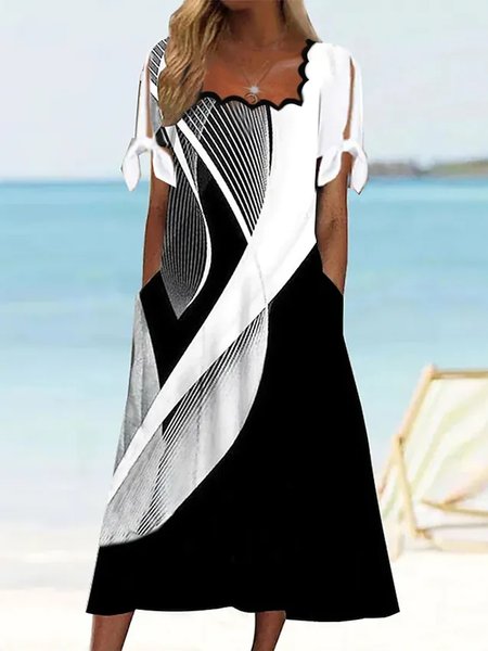

Color Block Casual Square Neck Dress, Multicolor, Dresses
