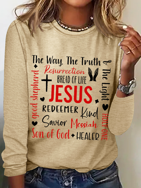 

Women's Jesus-God-Faith Cotton-Blend Regular Fit Simple Shirt, Khaki, Long sleeves