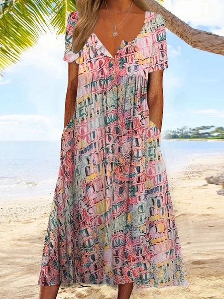 

Casual Geometric Crew Neck Loose Dress, Pink, Dresses