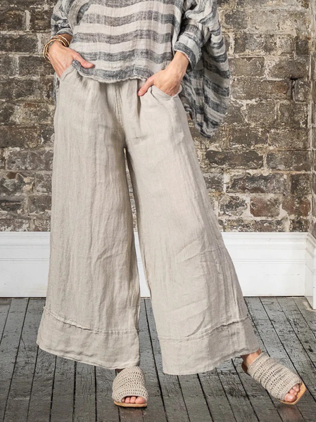 

Loose Cotton And Linen Plain Casual Pants, Light khaki, Pants