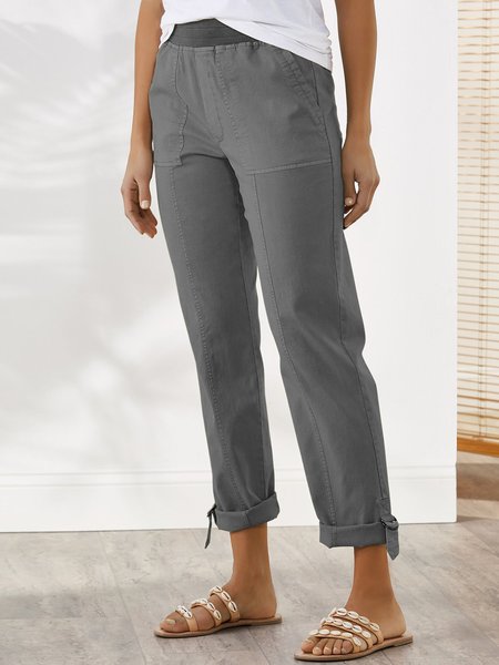 

Loose Cotton Plain Casual Pants, Gray, Pants