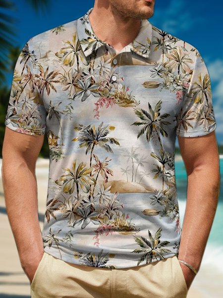 

Men’s Vacation Beach Pattern Regular Fit Casual Text Letters Polo Shirt, As picture, T-shirts