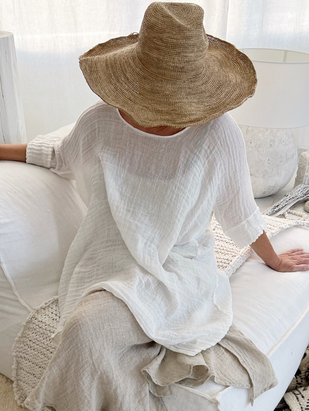 Casual Cotton And Linen Plain Shirt, White, Tunics