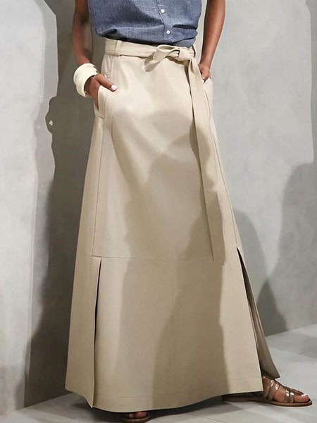 

Urban High Waist Plain Pockets Skirt, Light khaki, Skirts