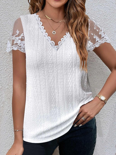 

Plain Casual Loose V Neck T-Shirt, White, Tunics