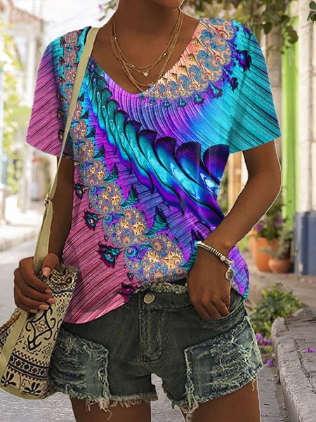 

Ombre V Neck Casual Regular Fit T-Shirt, Multicolor, T-Shirts