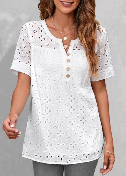

Plain V Neck Casual Shirt, White, Shirts & Blouses