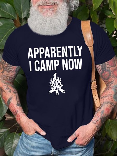 

Men's Apparently I Camp Now Funny Graphic Printing Cotton Casual Text Letters Crew Neck T-Shirt, Purplish blue, T-shirts