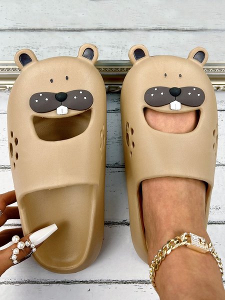 

Cartoon Waterproof EVA Toe-covered Slippers, Khaki, Slippers