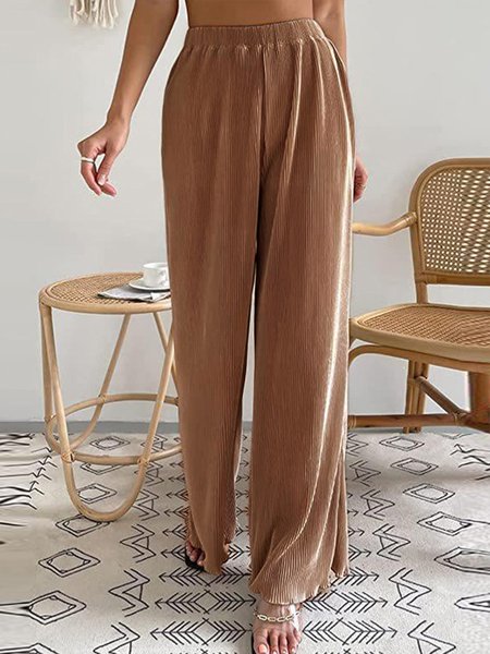 

Casual Simplicity Solid Fold Loose High Waist Wide Leg Solid Color Bottoms, Khaki, Pants