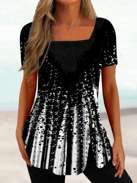 

Casual Ombre Square Neck T-Shirt, Black, T-Shirts