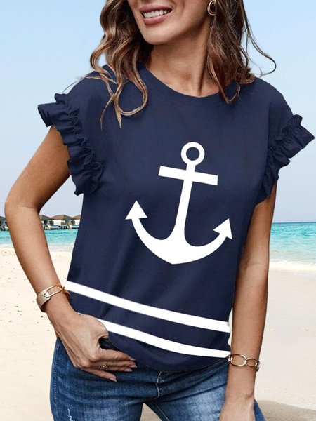 

Loose Vacation Sea T-Shirt, Blue, T-Shirts