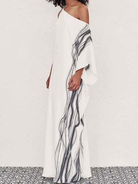 

Cold Shoulder Abstract Loose Elegant Dress, White, Maxi Dresses