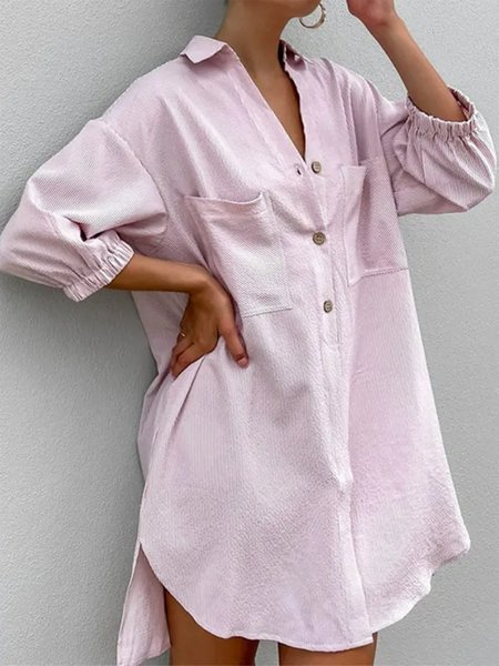 

Women Loose Shirt Collar 3/4 Sleeves Fashion Shirt Dress, Light pink, Mini Dresses
