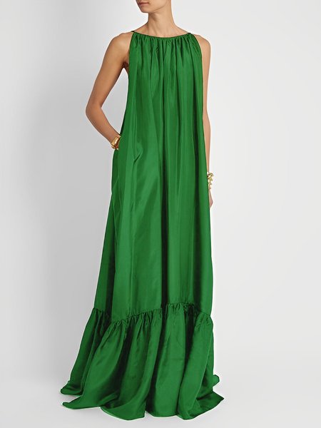

Spaghetti Loose Vacation Plain Long Dress, Green, Maxi Dresses